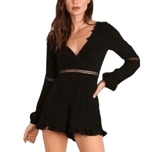For Love &‎ Lemons Lilou Romper Black XS GUC Flowy Boho Plunge Floral V-neck